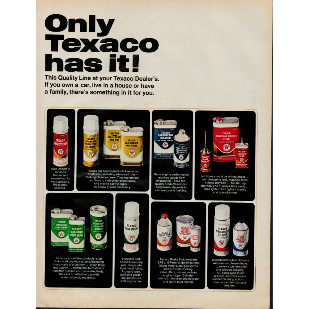 1965 Texaco Car and Home Products Vintage Print Ad (L17)